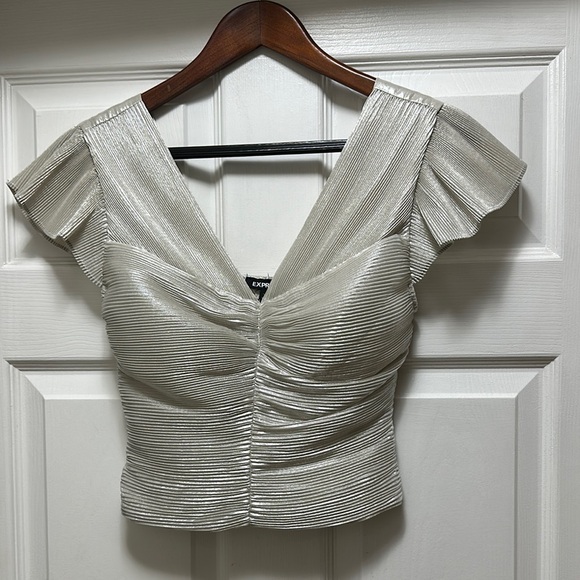 Elegant Silver Cap Sleeve Top - Picture 1 of 2